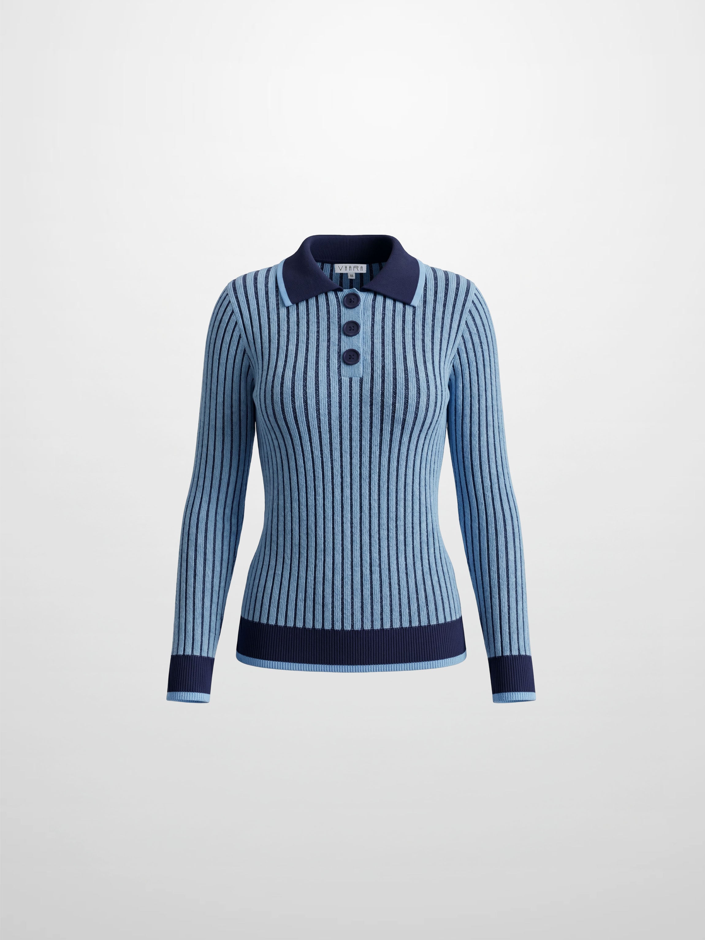 Two Tone Ribbed Polo Sweater-Blue