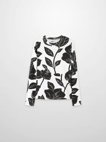 Basic Printed T-shirt-Black/White Floral