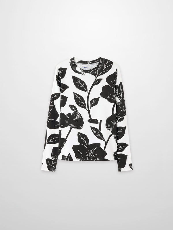 Basic Printed T-shirt-Black/White Floral