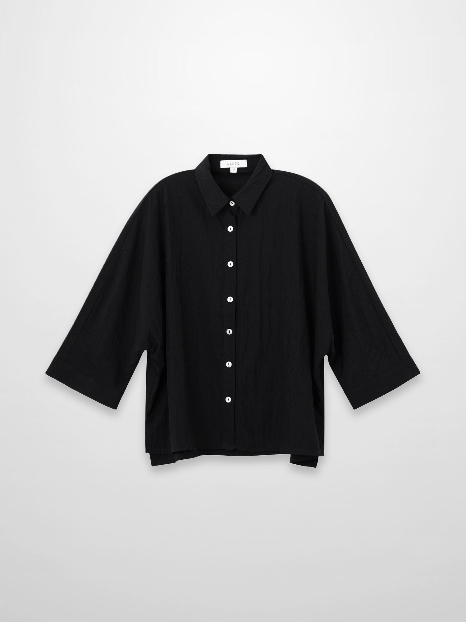 Boxy Dolman Sleeve Crinkle Blouse-Black