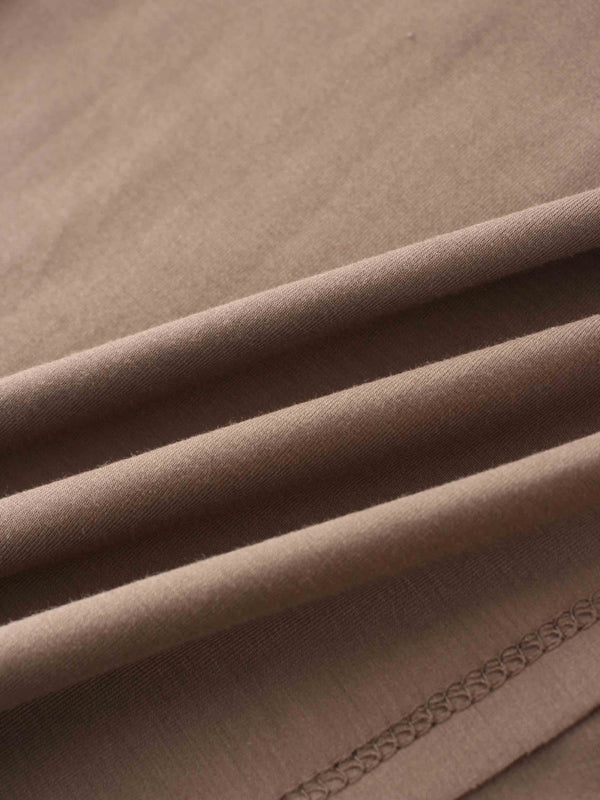RIBBED BOTTOM T-SHIRT-BROWN