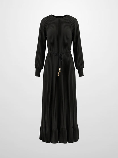 Micro Pleat Dress-Black