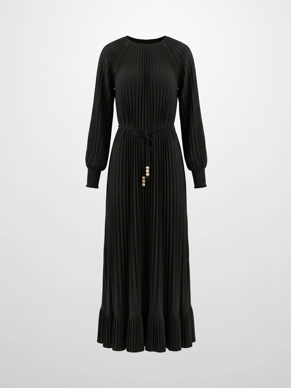 Micro Pleat Dress-Black