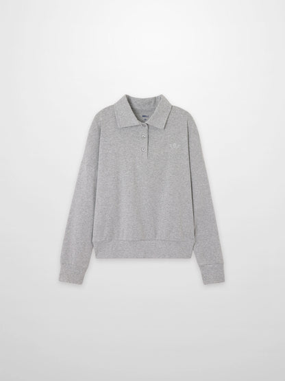 Collared Bomber Tee-Heathered Grey