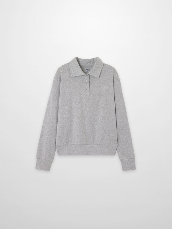 Collared Bomber Tee-Heathered Grey