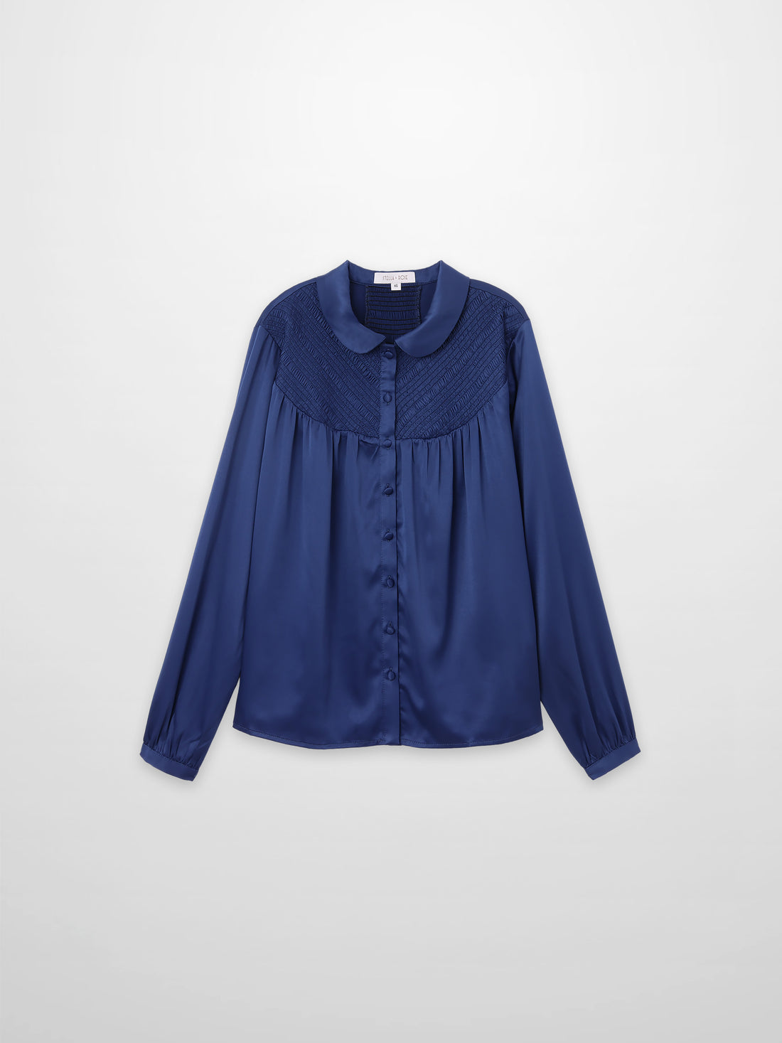 Faux Satin Micro Stitch Blouse-Navy