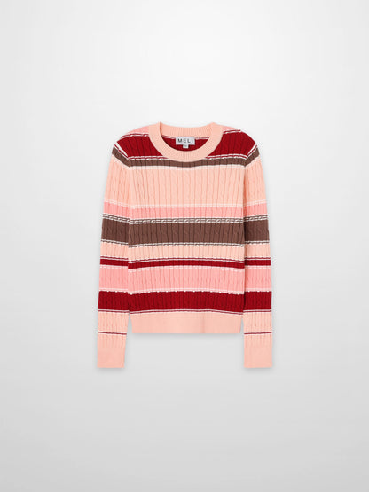 Striped Cable Sweater-Pink Stripe