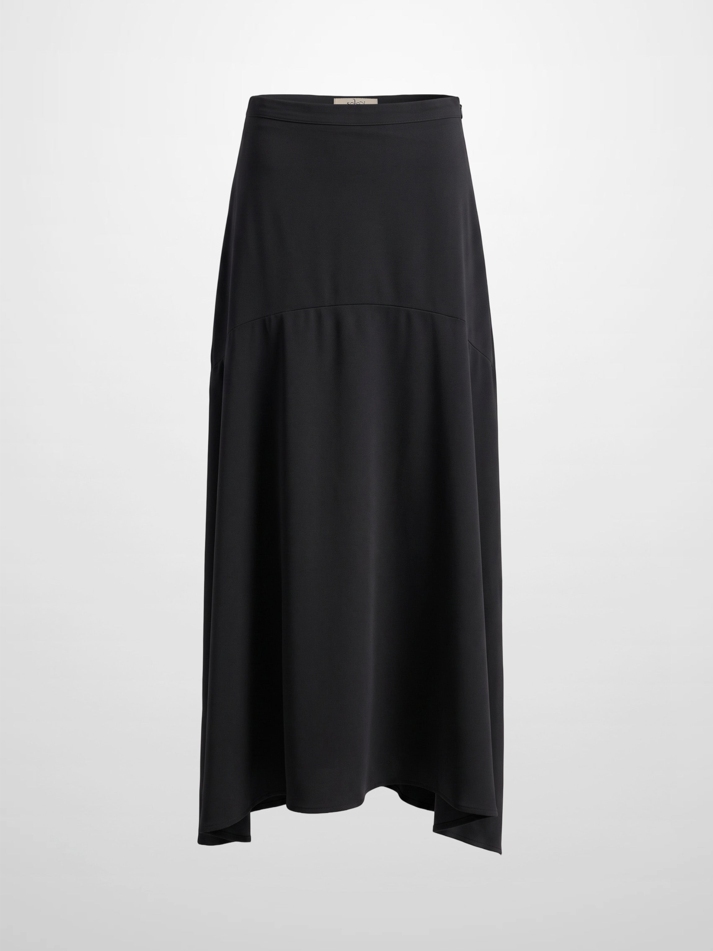 Curved Yoke Faux Satin Skirt - Black