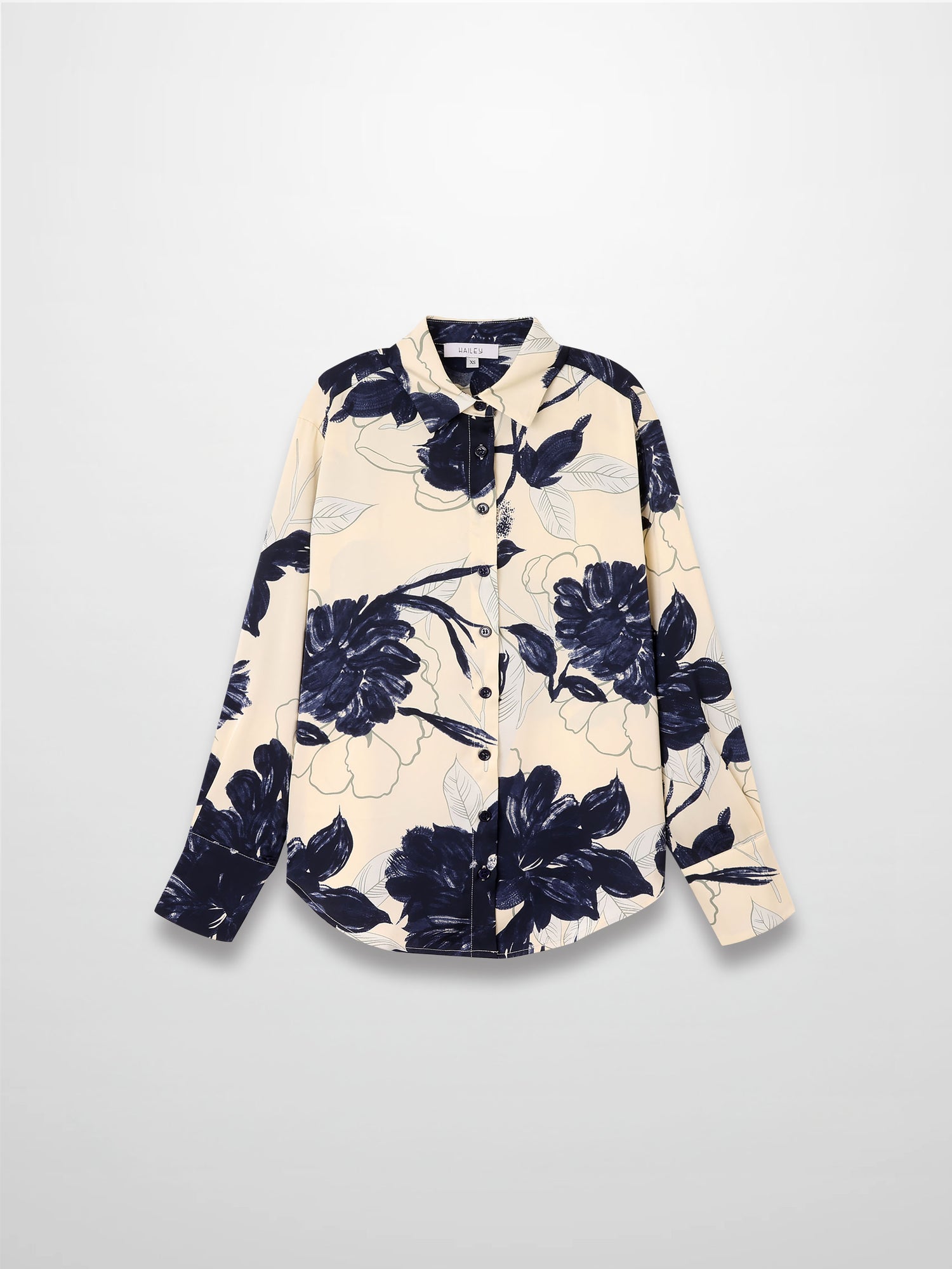 Button Down Collared Blouse-Navy Floral