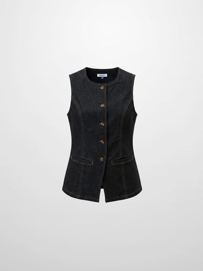 Denim Vest - Black