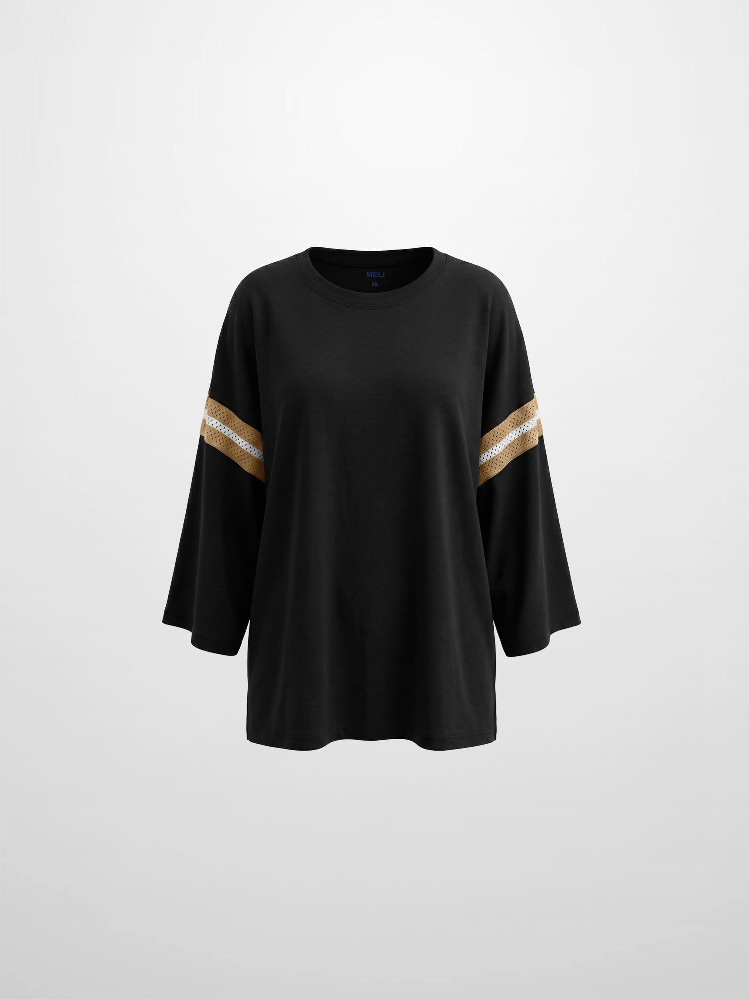 Crochet Stripe Boxy Tee-Black/Tan/White