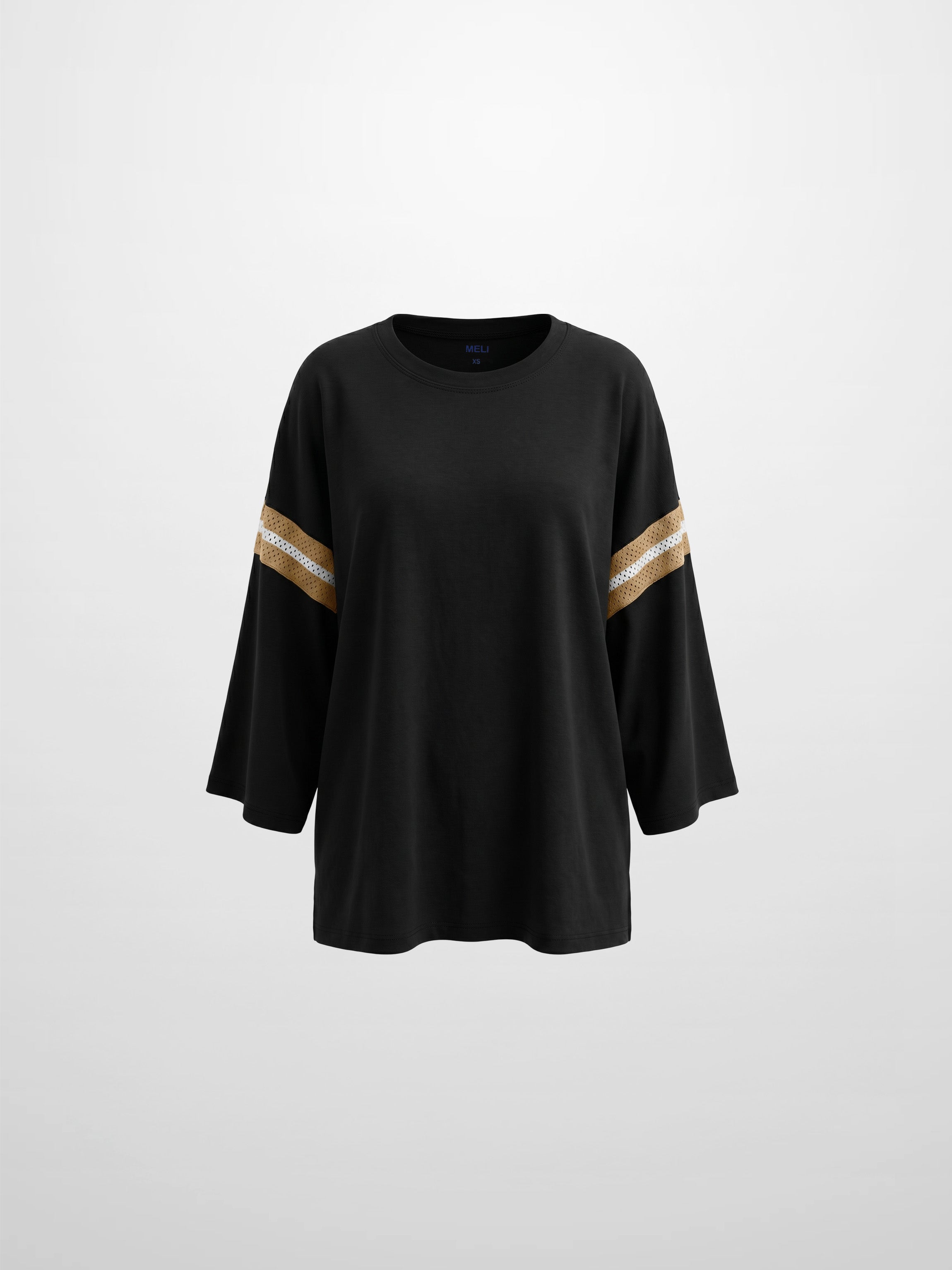 Crochet Stripe Boxy Tee-Black/Tan/White