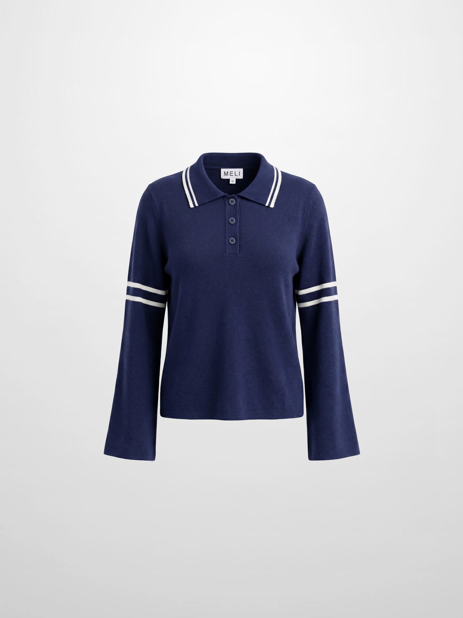Bell Sleeve Polo-Navy/White