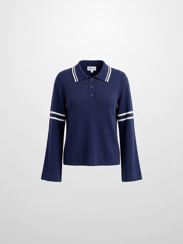 Bell Sleeve Polo-Navy/White