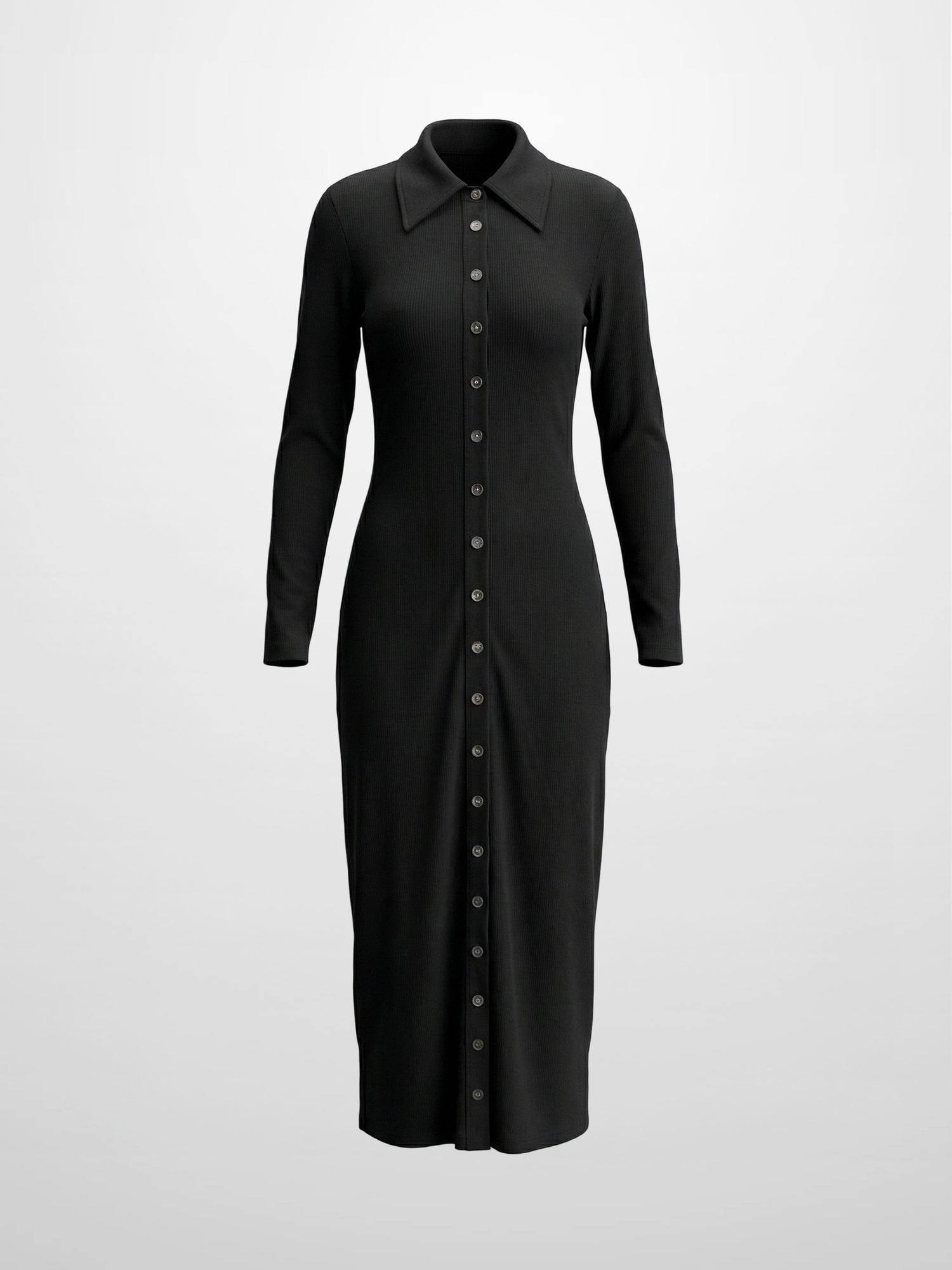 Button Down Ribbed Maxi Dress-Black