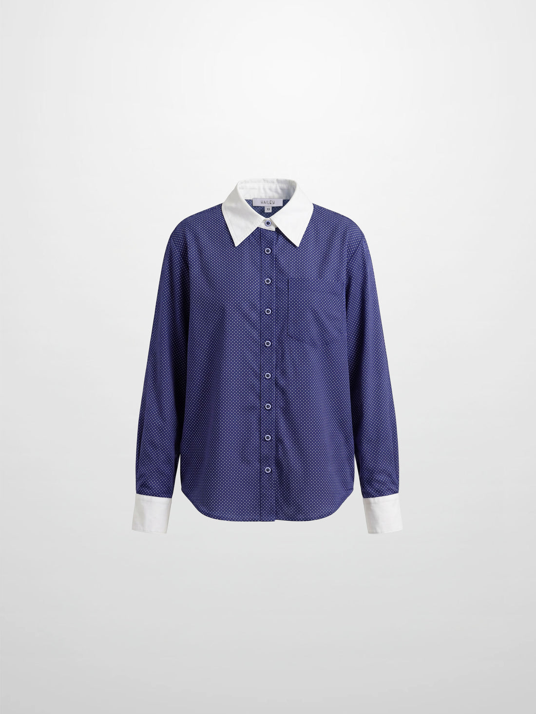 White Collar Mini Dot Shirt-Navy/White