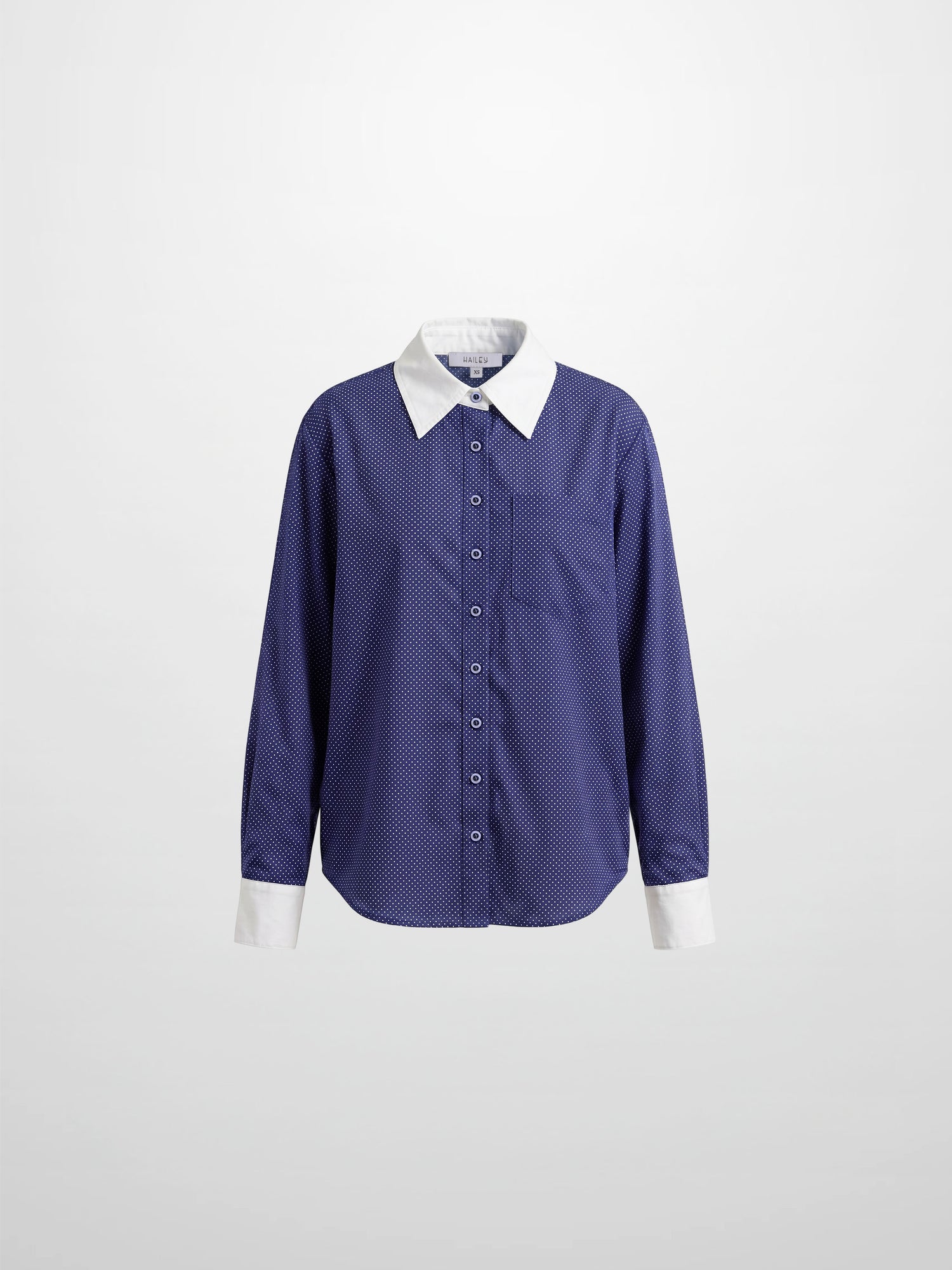 White Collar Mini Dot Shirt-Navy/White