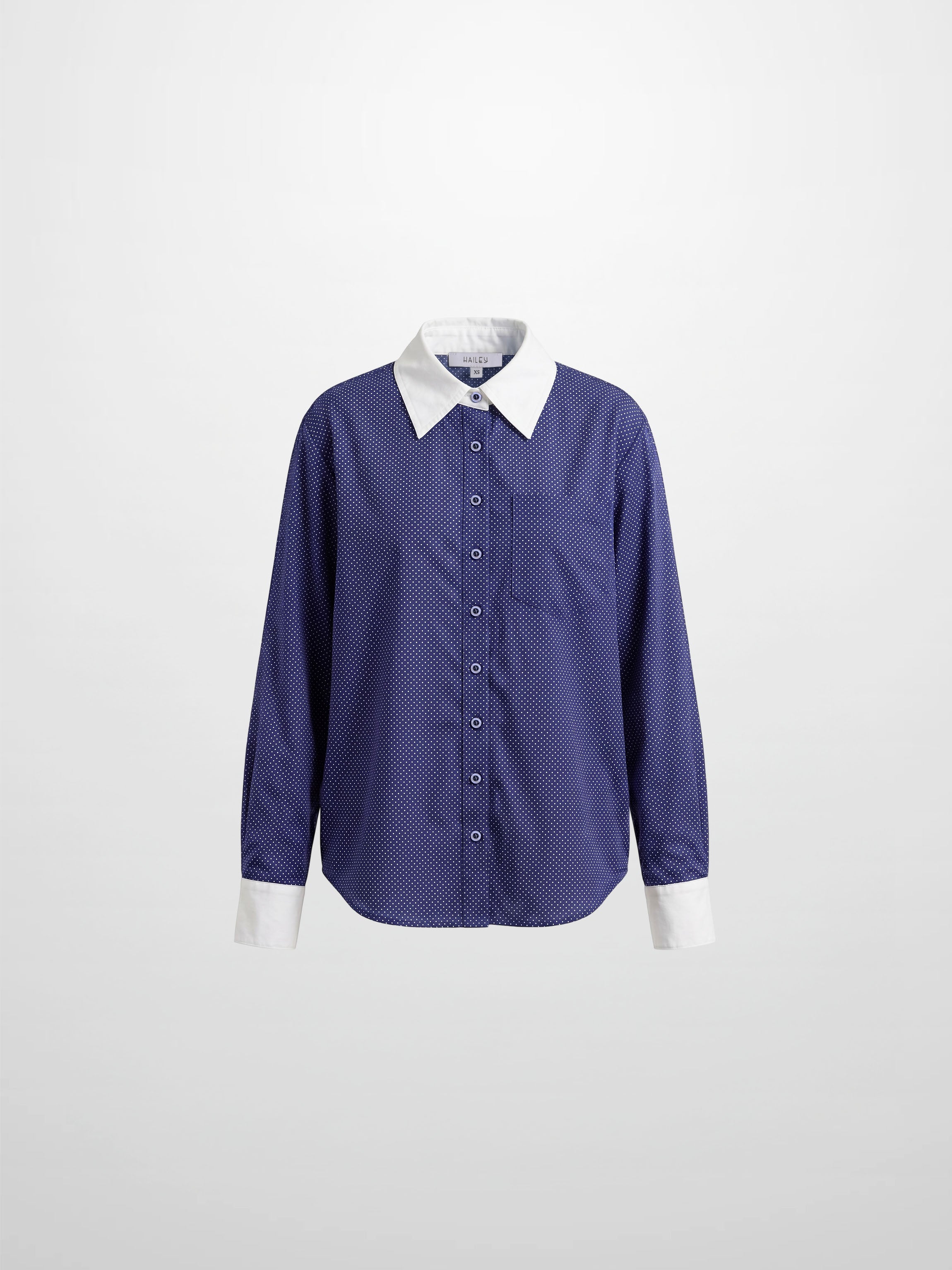 White Collar Mini Dot Shirt-Navy/White