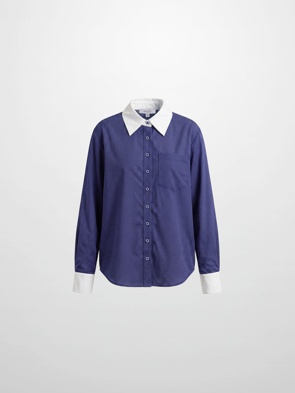 White Collar Mini Dot Shirt-Navy/White