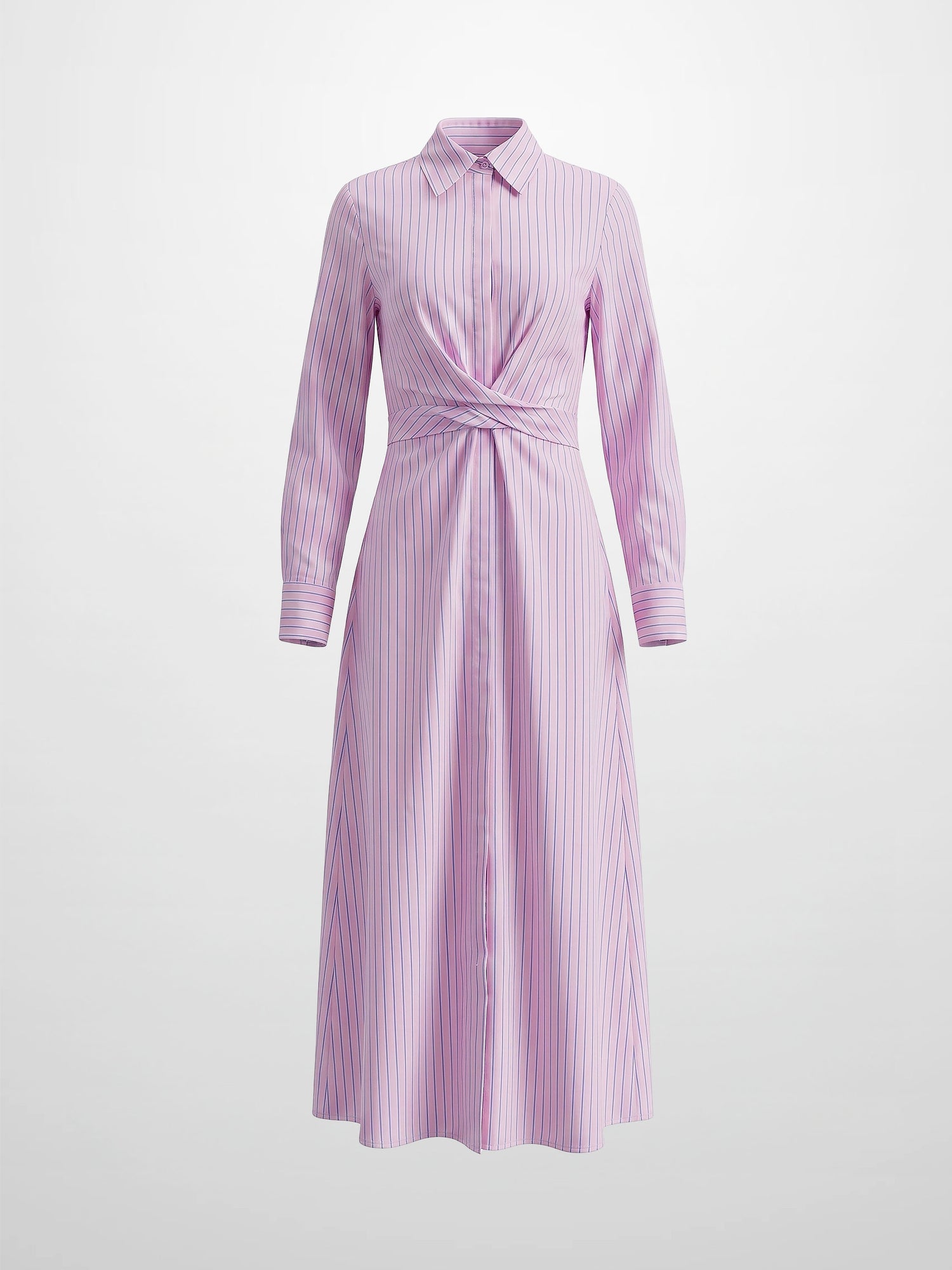 Pinstripe Tie Front Shirtdress-Pink Stripe