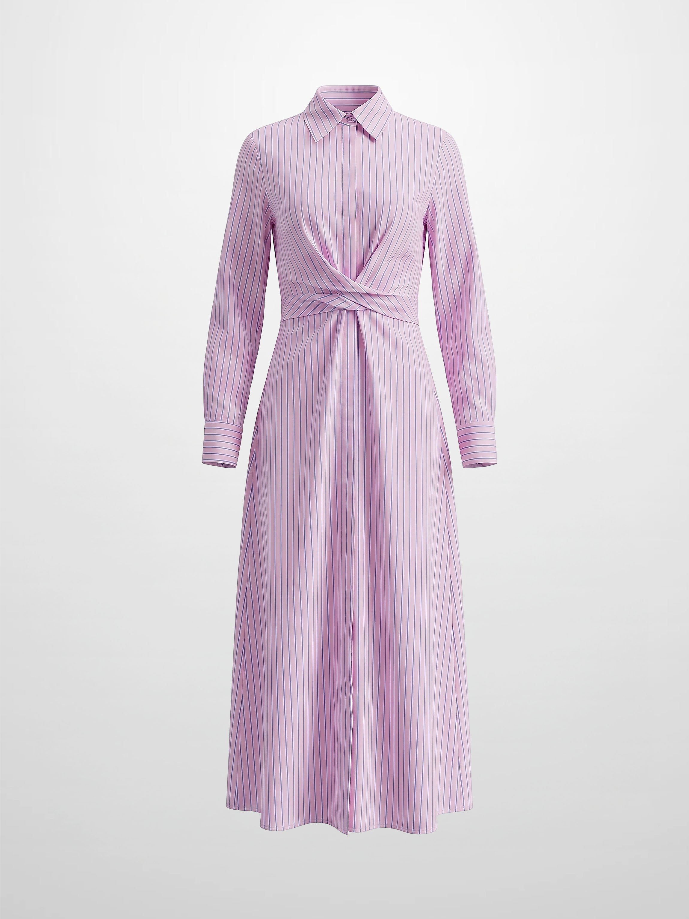 Pinstripe Tie Front Shirtdress-Pink Stripe