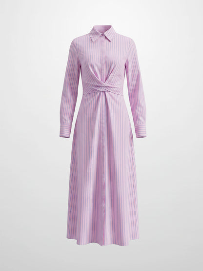 Pinstripe Tie Front Shirtdress-Pink Stripe