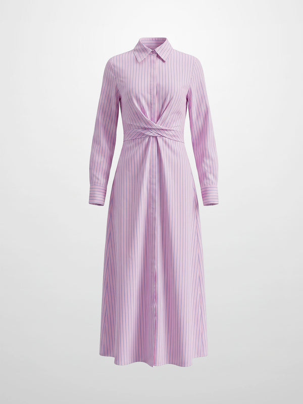 Pinstripe Tie Front Shirtdress-Pink Stripe