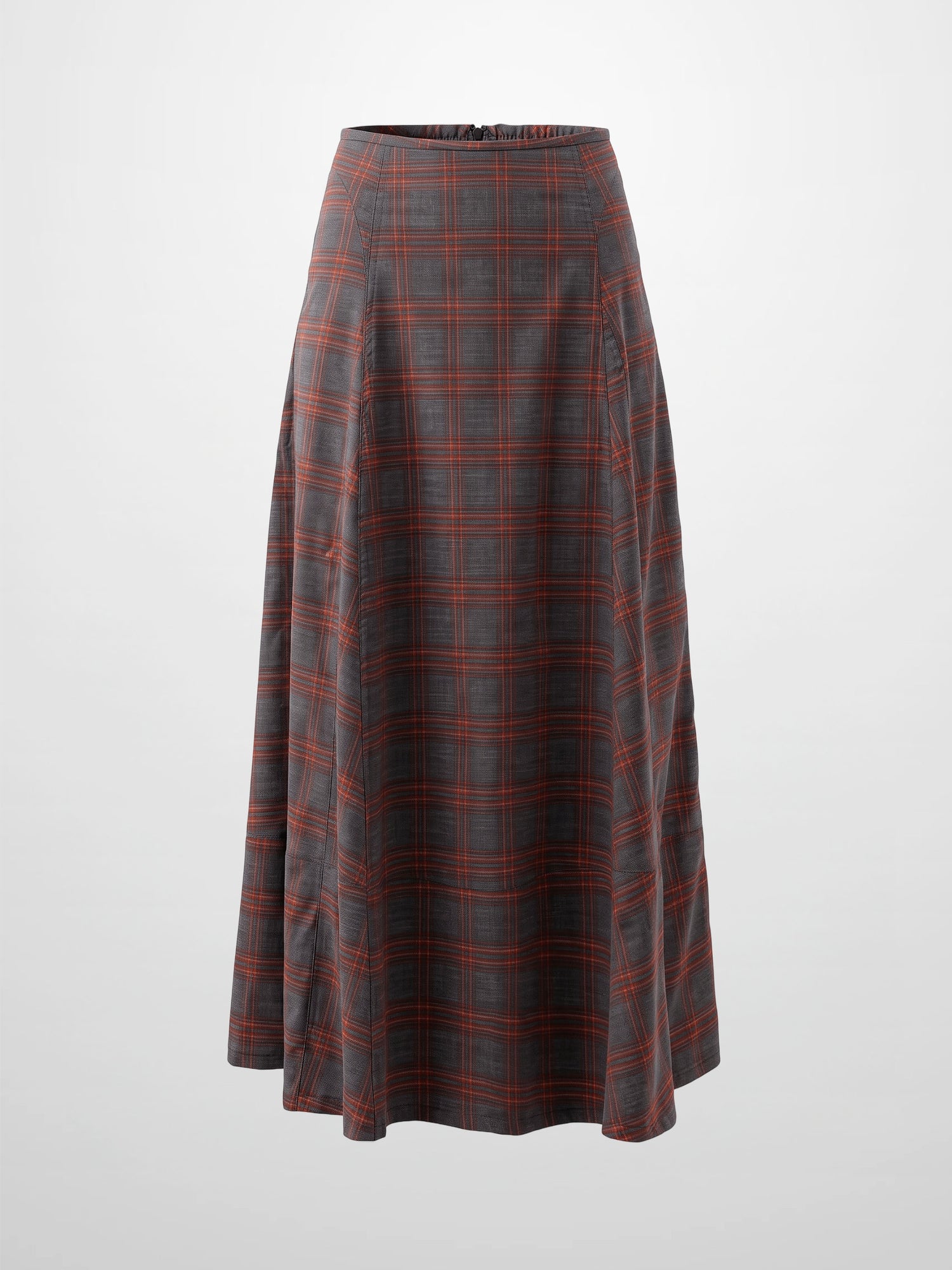 Seamed Flare Skirt - Grey/Rust Plaid