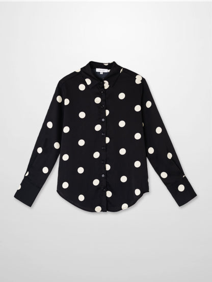 Oversized Satin Blouse-Black/Cream Polka Dot