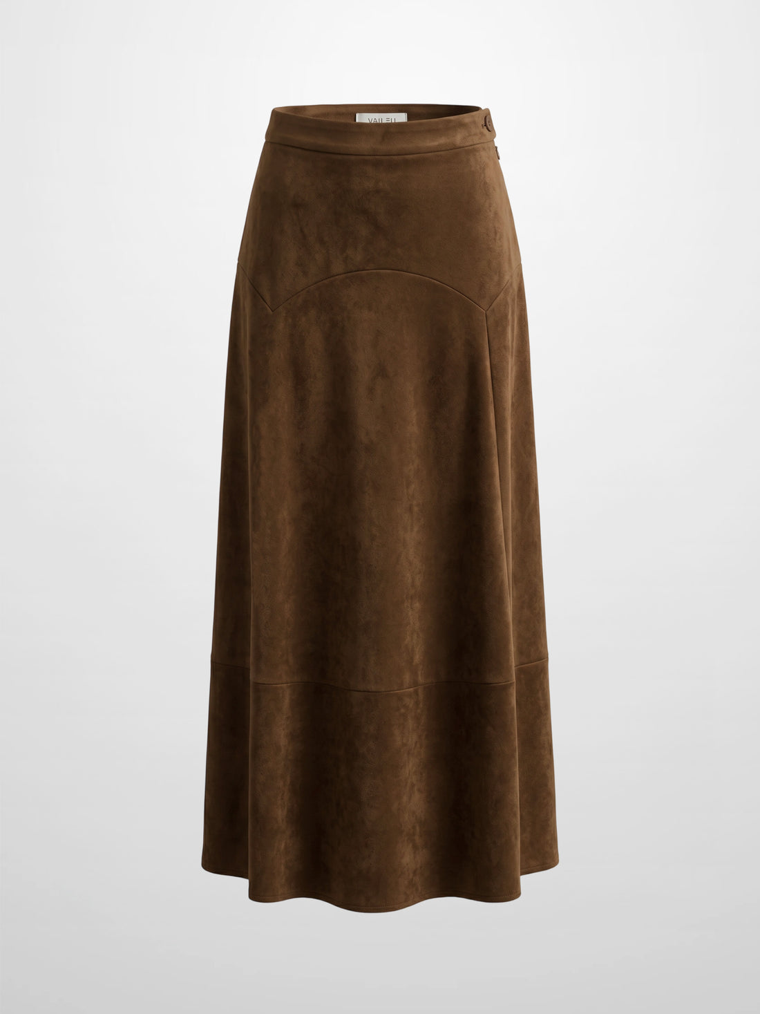 Curved Yoke Faux Suede Skirt - Brown