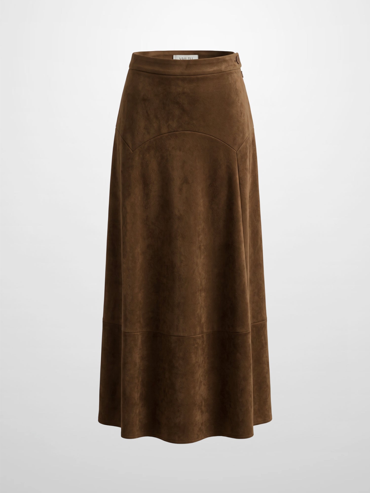 Curved Yoke Faux Suede Skirt - Brown