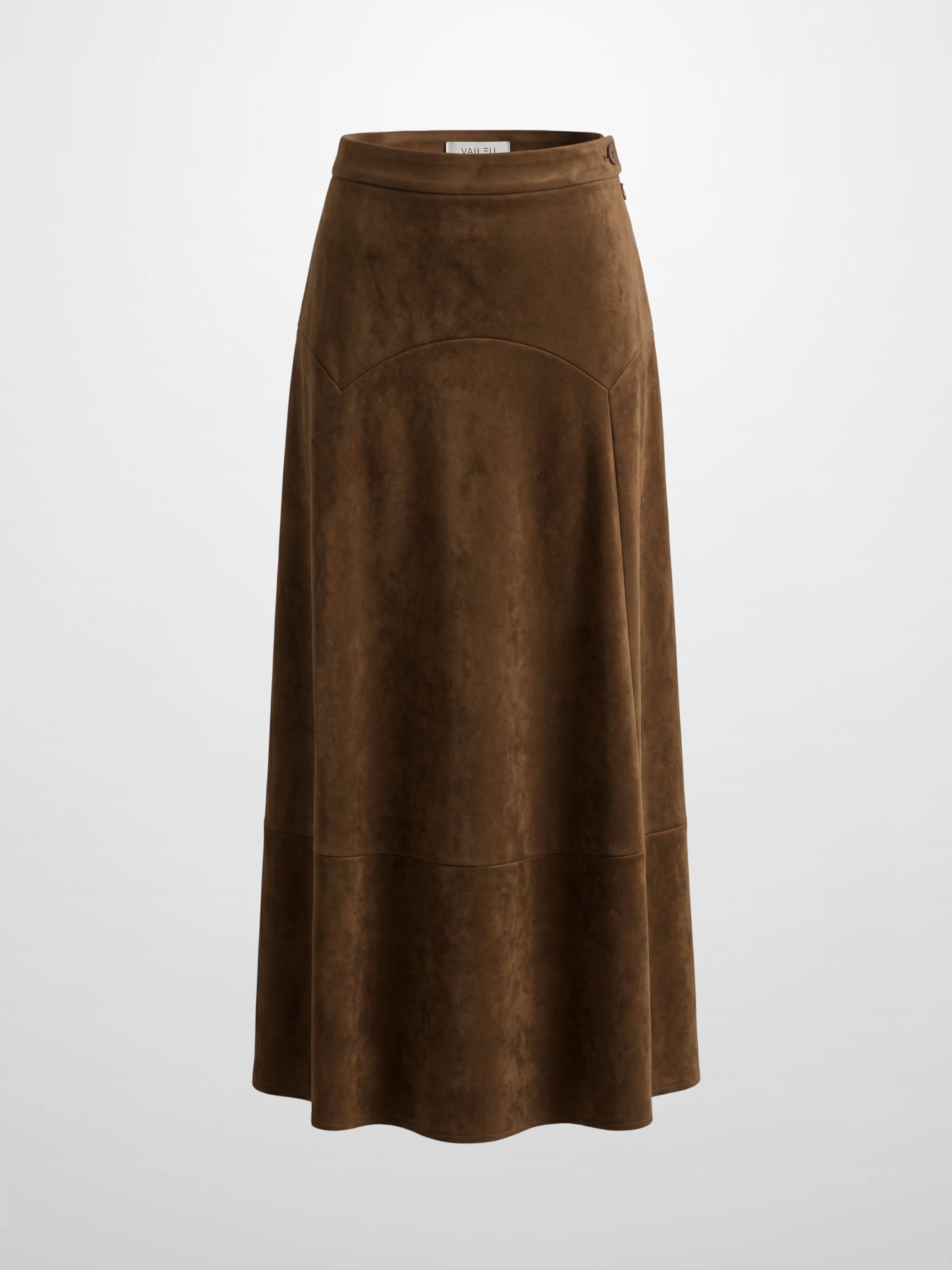 Curved Yoke Faux Suede Skirt - Brown