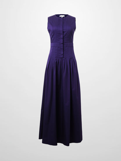 Pleated Waist Jumper-Navy