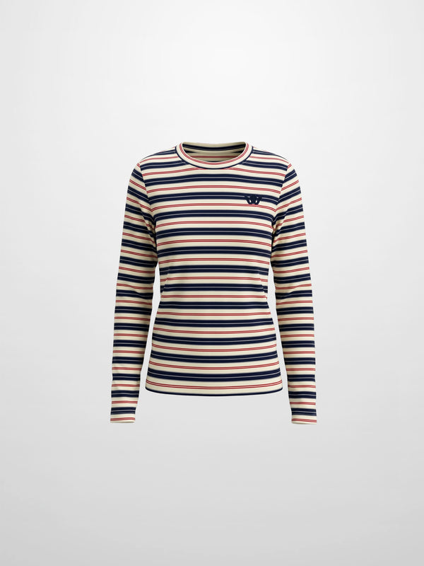 Embroidered Crown Striped Tee-Navy Stripe