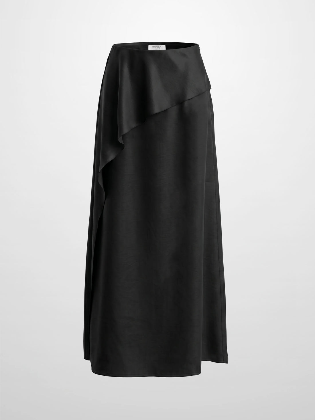 Faux Satin Ruffle Skirt - Black