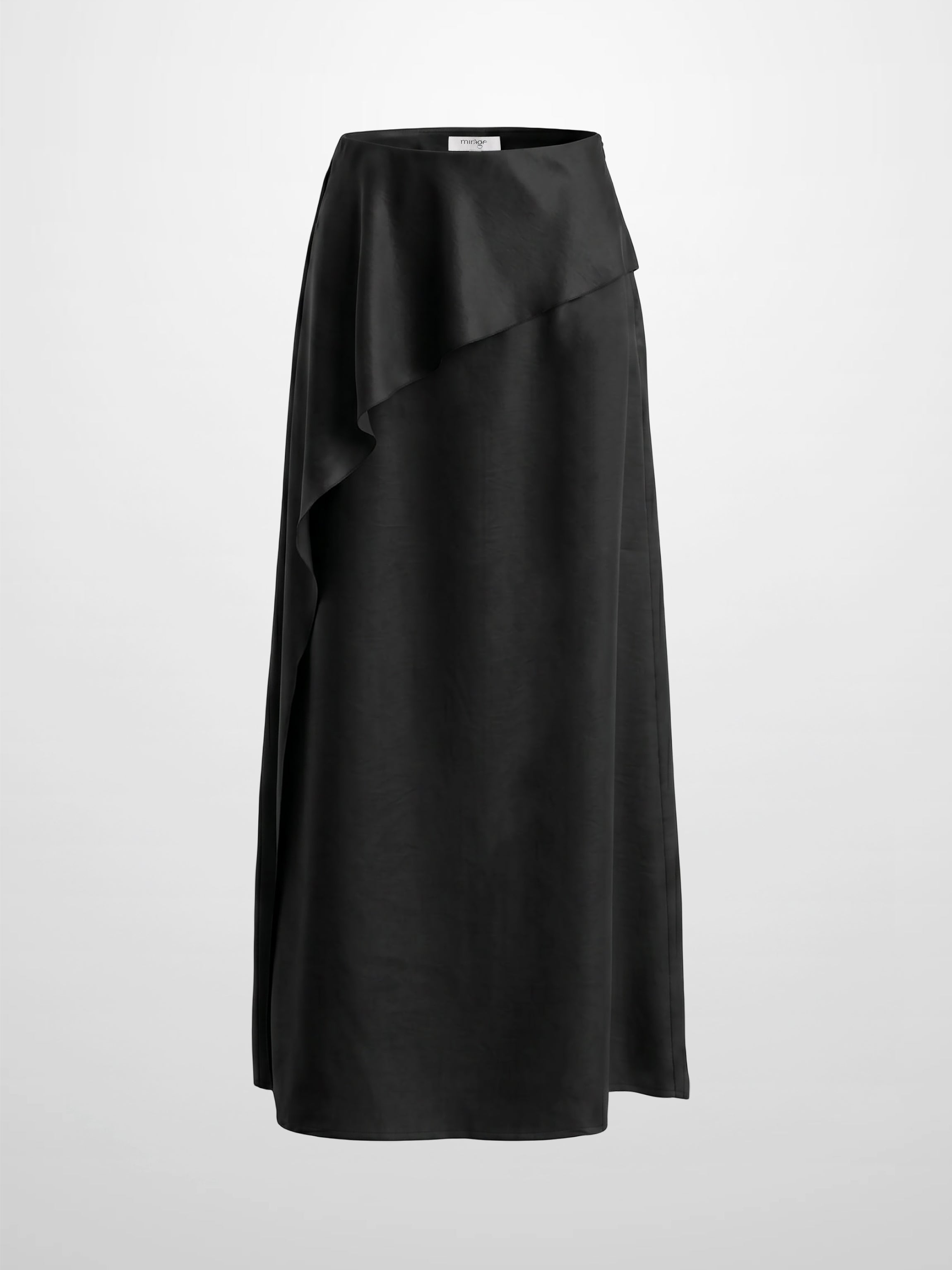 Faux Satin Ruffle Skirt - Black