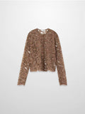 Lace Button Down Cardigan Top-Brown