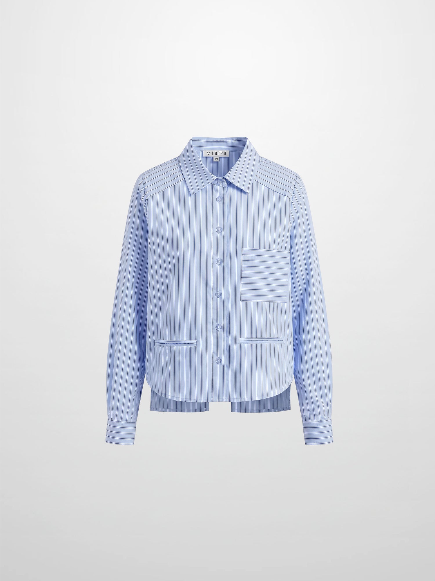 Crop Pinstripe Blouse-Blue/White
