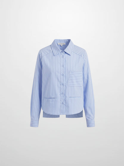 Crop Pinstripe Blouse-Blue/White