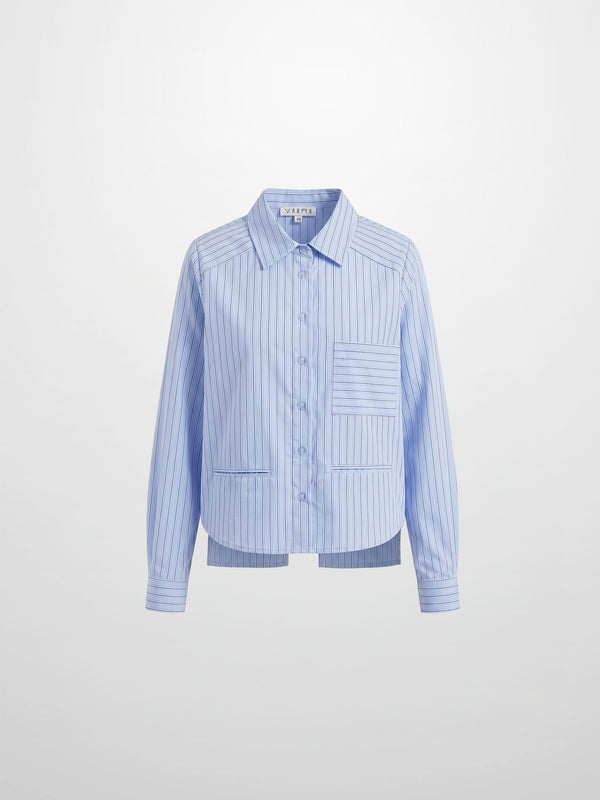 Crop Pinstripe Blouse-Blue/White