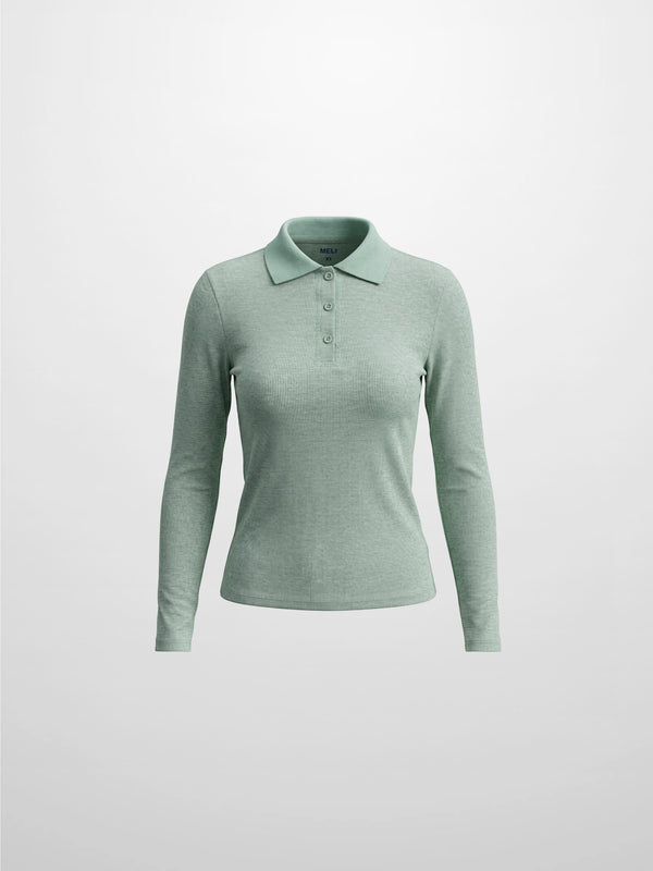Heathered Collared Tee-Aqua