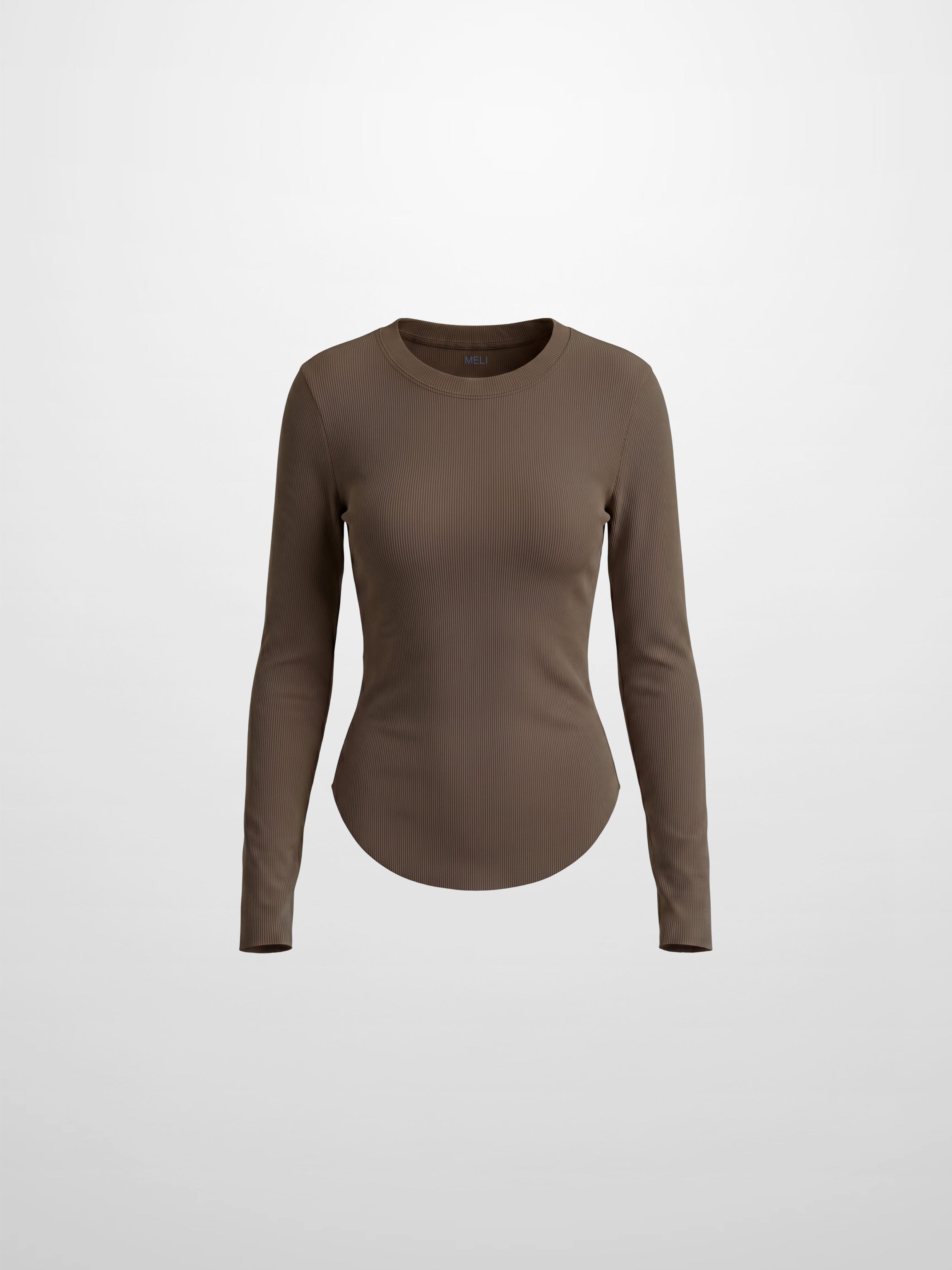Rounded Hem Ribbed T-Shirt-Brown