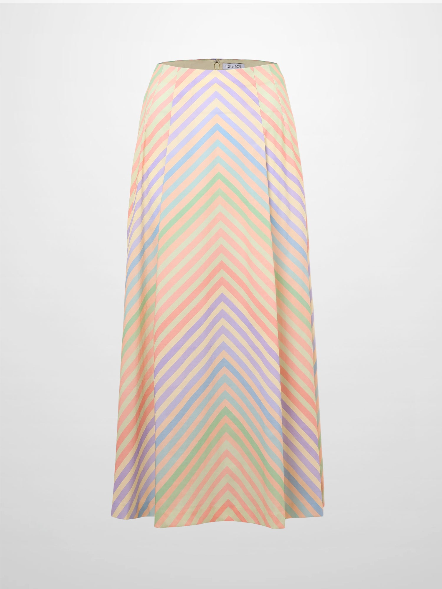 High Waisted Printed Skirt-Pastel Stripe