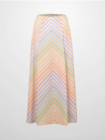 High Waisted Printed Skirt-Pastel Stripe