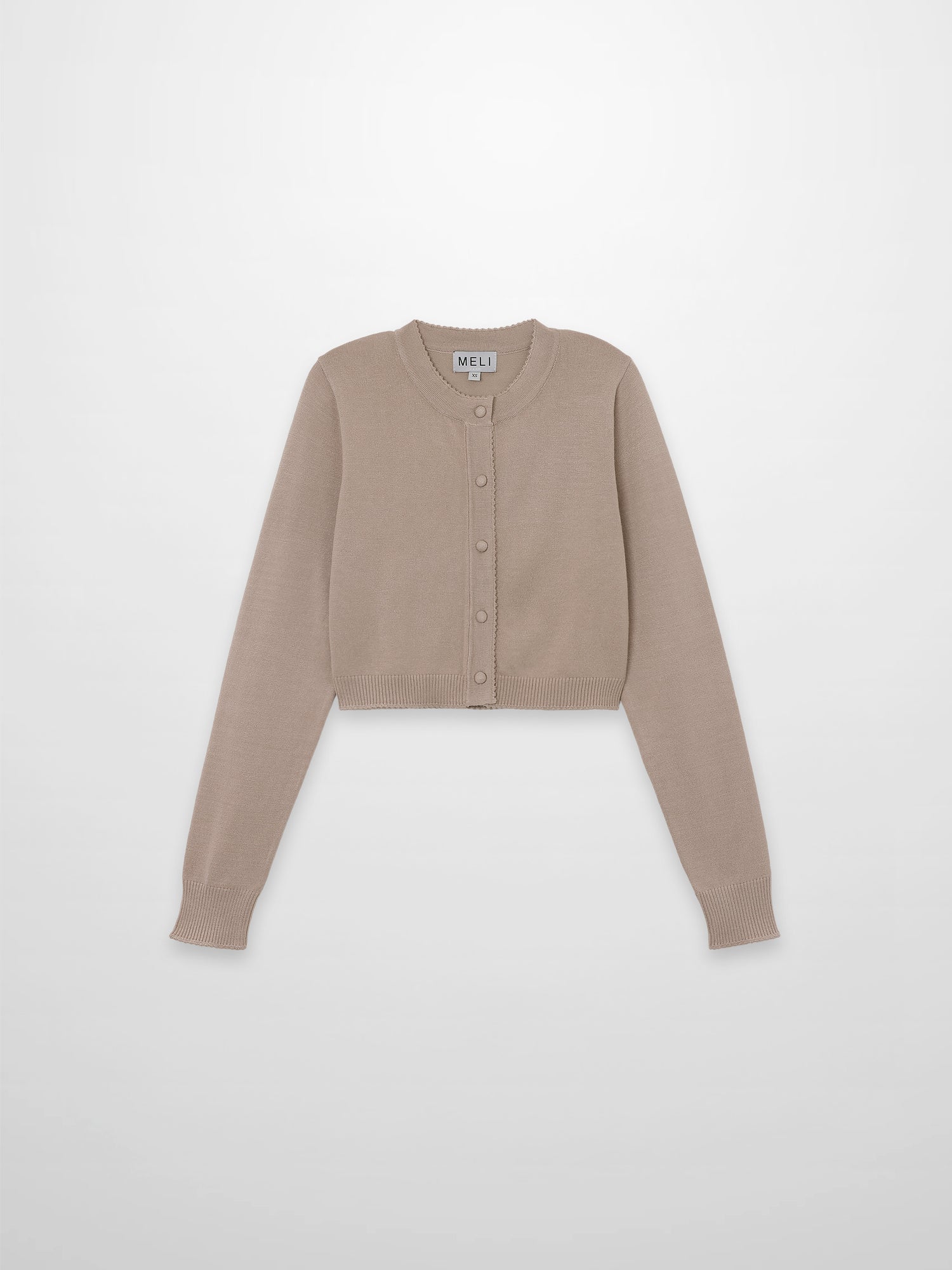 Trim Detail Crew Crop Cardigan-Heathered Latte