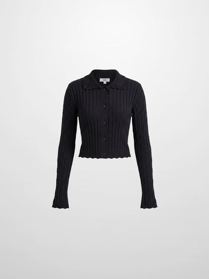 Scalloped Edge Cardigan-Black