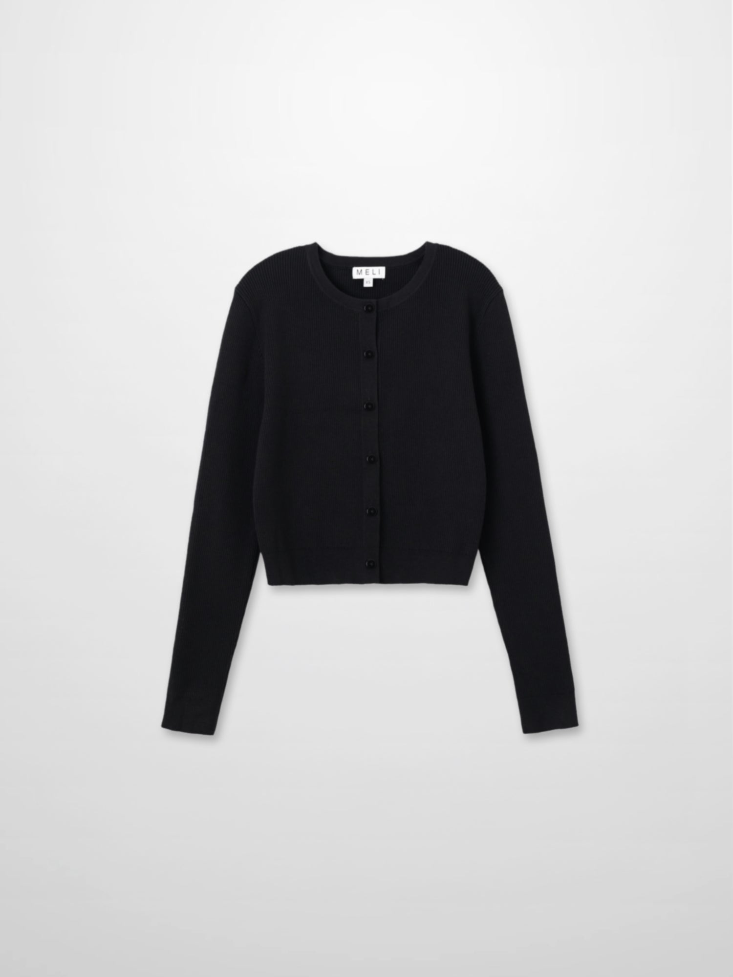 Ribbed Crew Neck Cardigan-Black
