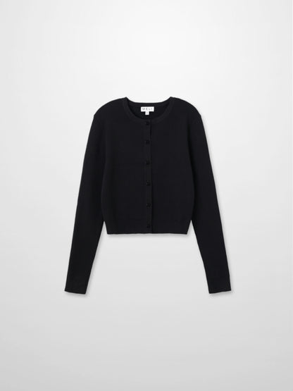 Ribbed Crew Neck Cardigan-Black