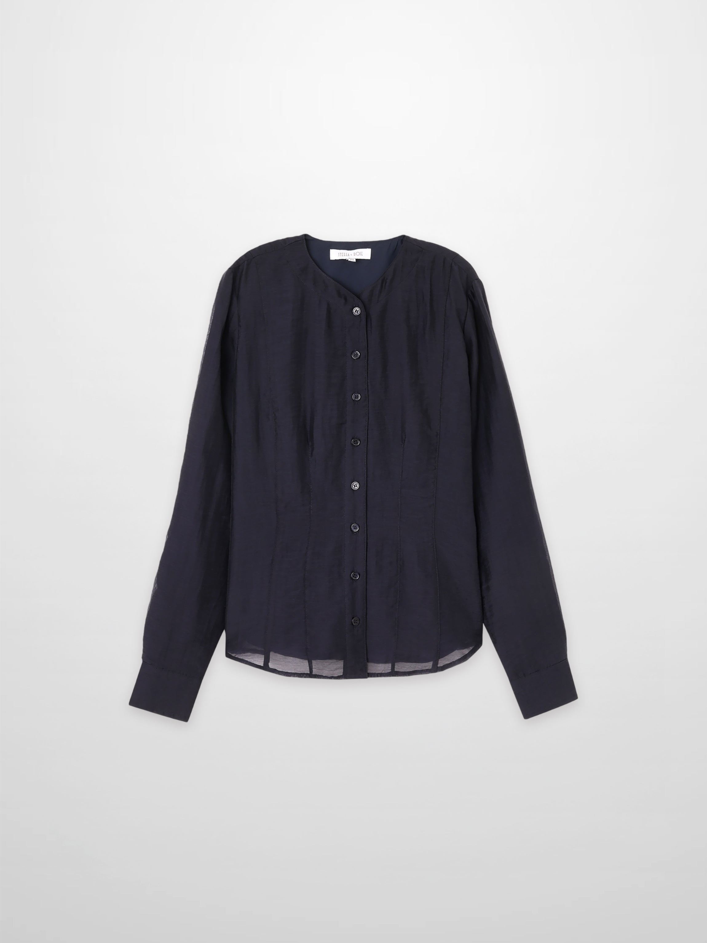 High V Neck Blouse-Navy
