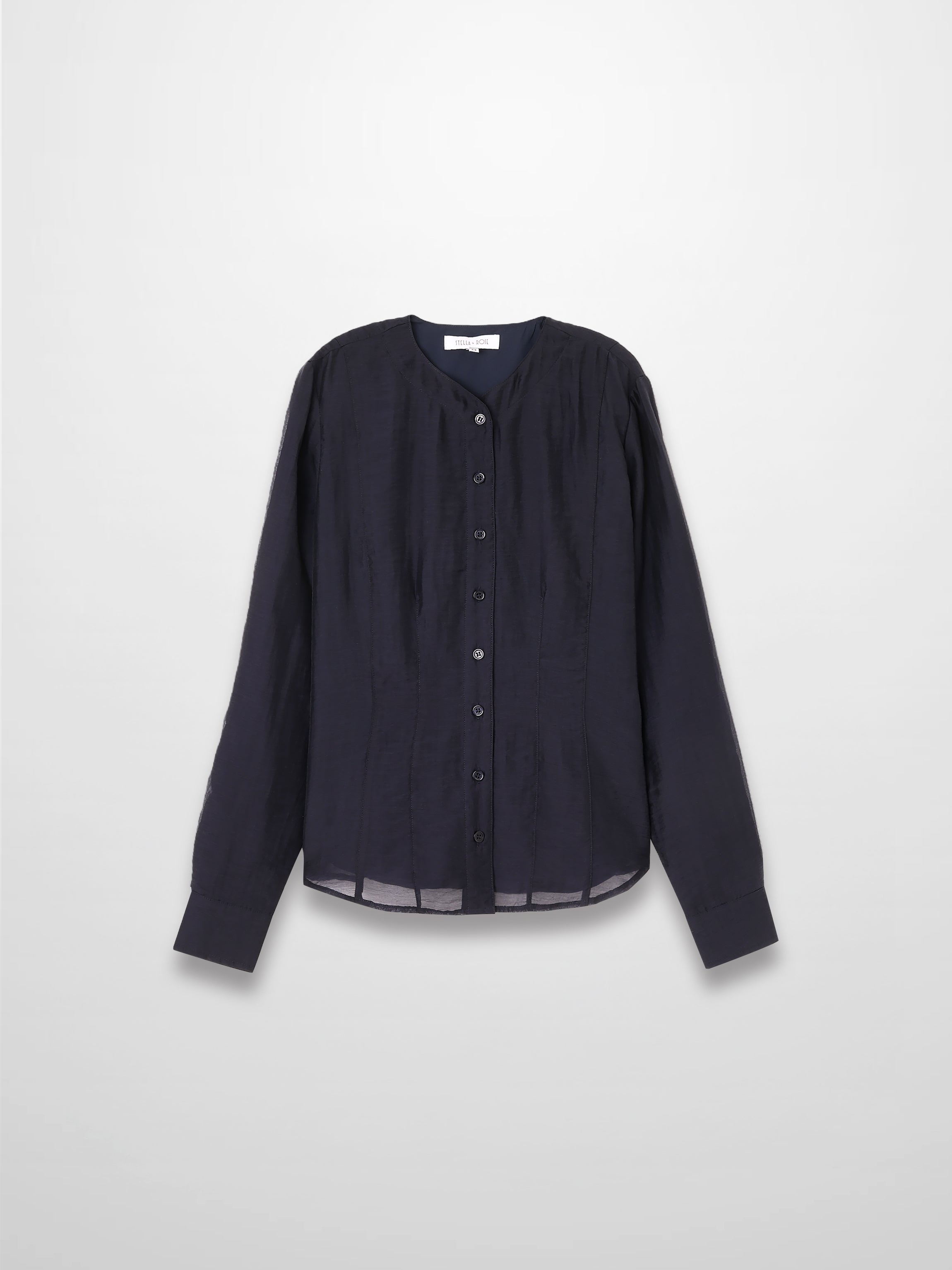 High V Neck Blouse-Navy